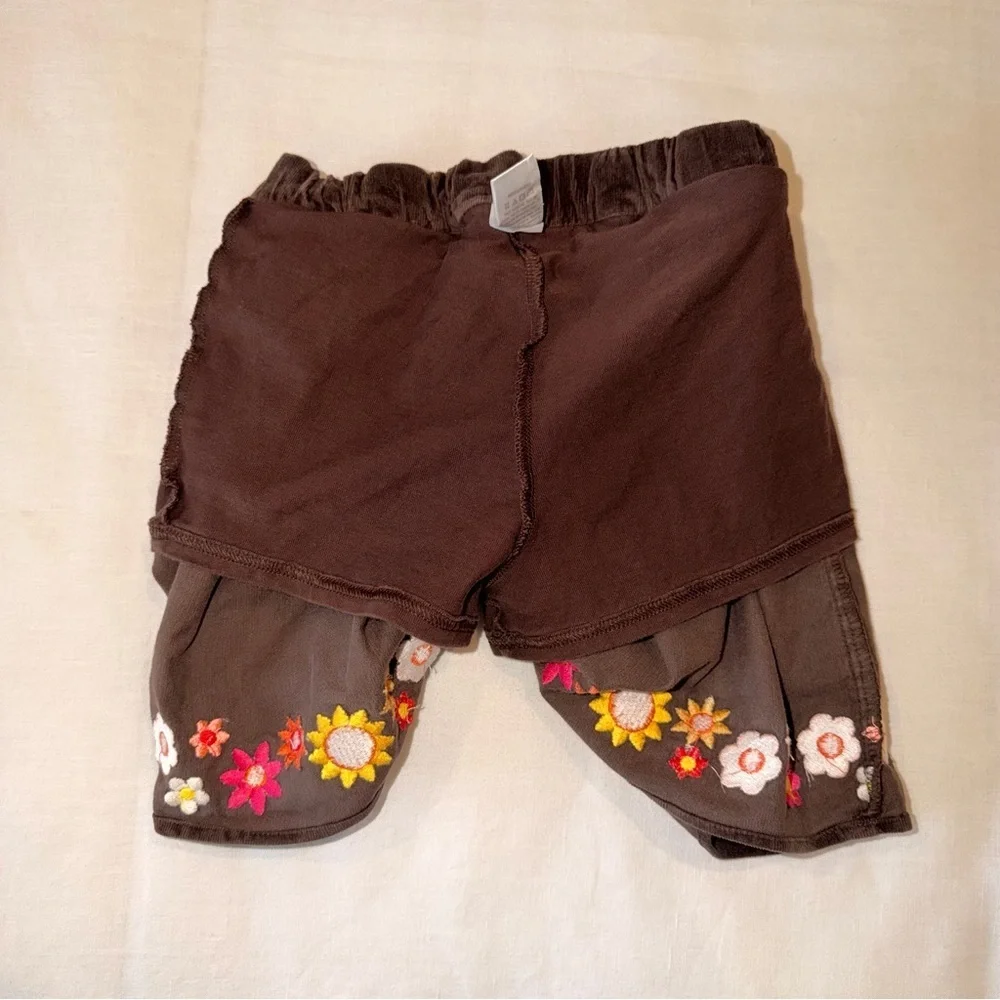 Gymboree Girls Brown Corduroy Skirt Floral Embroidered Flower Hem - Size 7